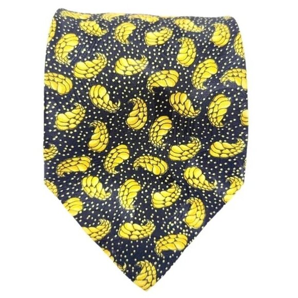 Federigo ATRI | Seahorse Print Black & Gold 100% Silk Tie - Picture 1 of 11